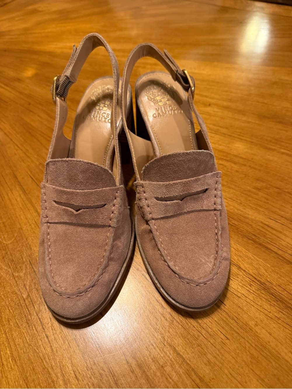 Vince Camuto Suede Slingback Loafer Heels in Taupe